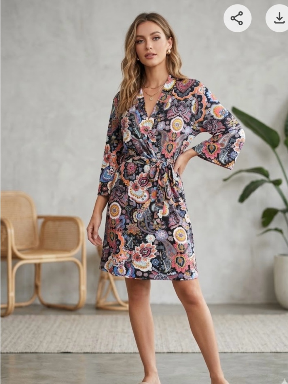 Natori Multicolor Floral Paisley Wrap Robe